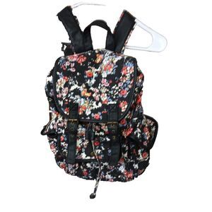 Candie’s Floral Backpack Black Canvas School Travel Bag Women
